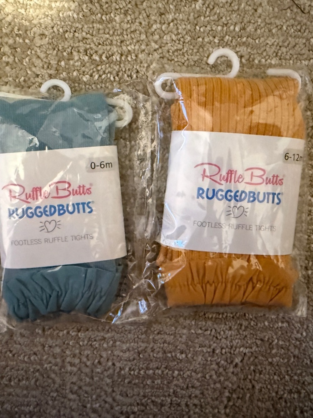 RuffleButts Footless Ruffle Tights Set 0-6M 6-12M NIP - Teal & Mustard